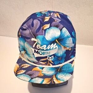 Vintage Floral Trucker Hat Cap Snapback Blue Hawaiian Hapers Country Ham Rope
